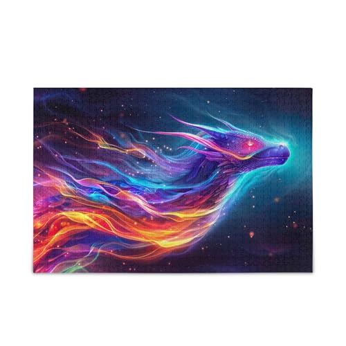 Cosmic Wolf Purple Puzzle Stabile 2 mm Puzzleteile für Erwachsene Familien, Fertige Größe 74,9 x 50 cm von ODAWA
