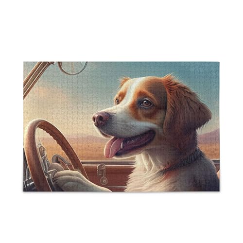 Cute Dog Driving Car Puzzles 500 Piece Jigsaw Puzzless Challenge Puzzles for Adult von ODAWA