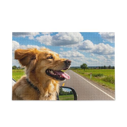 Dog Enjoying Car Ride Puzzle 500 Teile Puzzle DIY Geschenk Jigsaw Puzzles mit Mesh Aufbewahrungstasche Herausforderung Puzzles für Erwachsene von ODAWA