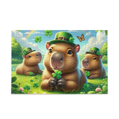 Entzückende Capybara Green Puzzles Herausforderndes Puzzlespiel, lustiges Puzzle für Erwachsene, fertige Größe 74,9 x 50 cm von ODAWA