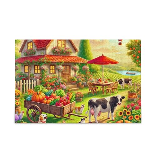Farmhouse Green Puzzle Herausforderndes Puzzle-Spiel Spaß Familienaktivität, fertige Größe 74,9 x 50 cm von ODAWA