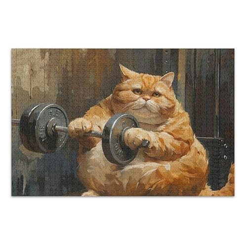 Fat Cat Gym Lustige Puzzles Pädagogische und Lernpuzzles für Erwachsene, Familien, Fertige Größe 74,9 x 50 cm von ODAWA