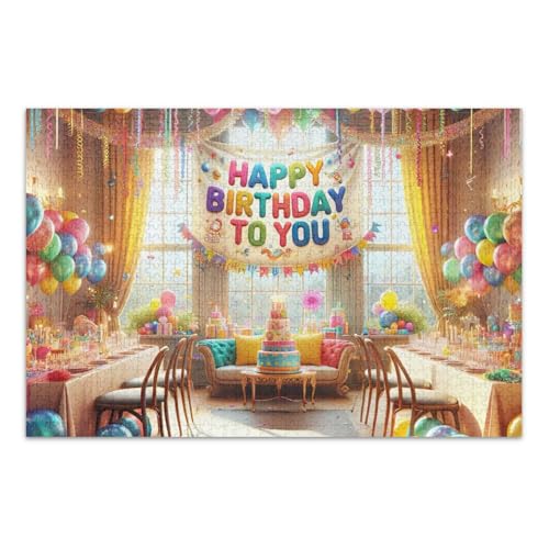 Geburtstagsparty mit Luftballons Dekorationen Puzzle Herausforderndes Puzzle-Spiel Lustiges Puzzle für Erwachsene, fertige Größe 74,9 x 50 cm von ODAWA