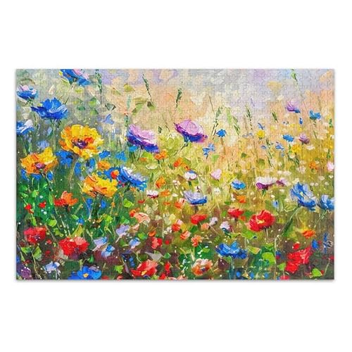 Gemälde, wilde Blumen, Frühlingspuzzle, herausforderndes Puzzle-Spiel, Spaß, Familienaktivität, fertige Größe 74,9 x 50 cm von ODAWA