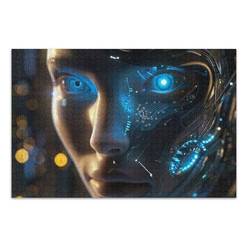 Glowing Robot Face Jigsaw Puzzle 500 Piece Jigsaw Puzzle DIY Gift Jigsaw Puzzles with Mesh Storage Bag Funny Puzzle for Adults von ODAWA