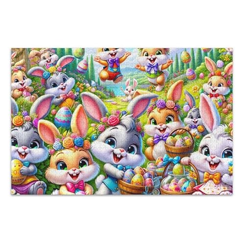 Grünes Puzzle, Osterhasen-Feier, pädagogisches und lernendes Puzzle, Herausforderungspuzzle für Erwachsene, fertige Größe 74,9 x 50 cm von ODAWA