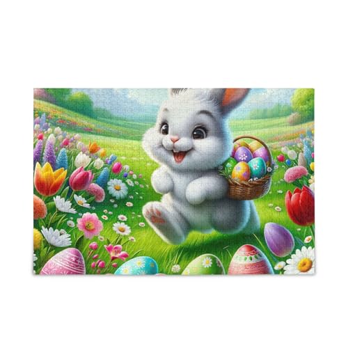 Happy Rabbit Eggs Regenbogen-Puzzle, stabile 2 mm Puzzleteile für Erwachsene, Familien, fertige Größe 74,9 x 50 cm von ODAWA