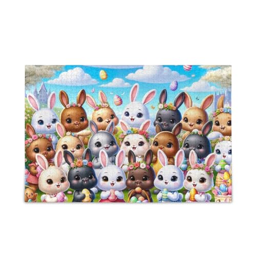 Hasen-Party-Puzzle, stabile 2 mm Puzzleteile, lustiges Puzzle für Erwachsene und Kinder, fertige Größe 74,9 x 50 cm von ODAWA