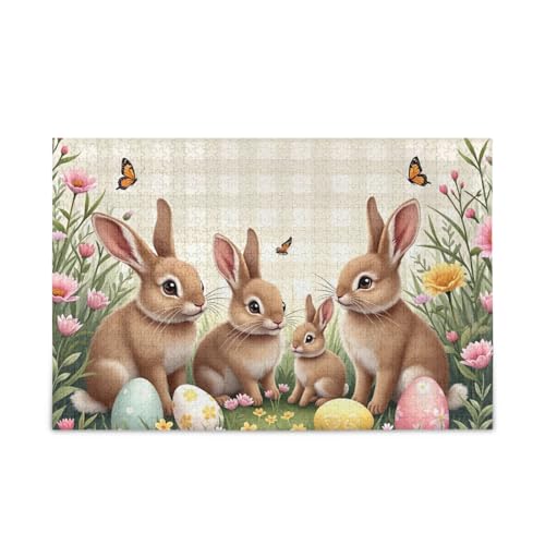 Hasen-Puzzle-Spiel für Zuhause, Wandkunst, Herausforderung für Erwachsene, fertige Größe 74,9 x 50 cm, Beige von ODAWA