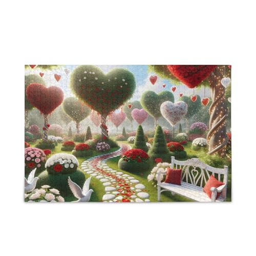 Herzförmige Formschnitt-Puzzles mit Netz-Aufbewahrungstasche, lustiges Puzzle für Erwachsene, fertige Größe 74,9 x 50 cm von ODAWA