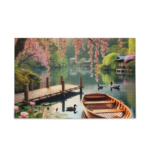 Holzboot Kirschblüten Puzzle Spiel Home Wall Artwork für Erwachsene Familien Fertige Größe 74.9 cmx 50.0 cm von ODAWA