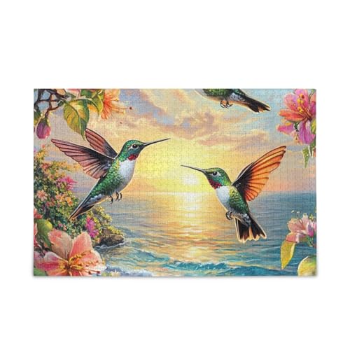 Kolibris Sonnenuntergang Orange Puzzles Puzzle Herausforderung Puzzle für Erwachsene, Fertige Größe 74,9 x 50 cm von ODAWA