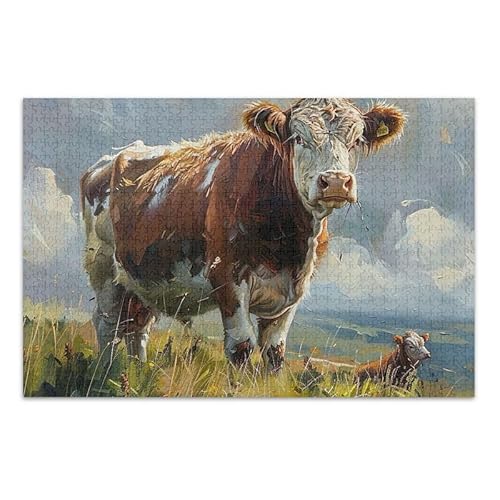 Kuhgras, Rindermalerei, Puzzle, Spiel, Wandkunst, fertige Größe 74,9 x 50 cm von ODAWA