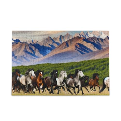 Laufende Pferde braunes Puzzle, stabile 2 mm Puzzleteile, fertige Größe 74,9 x 50 cm von ODAWA