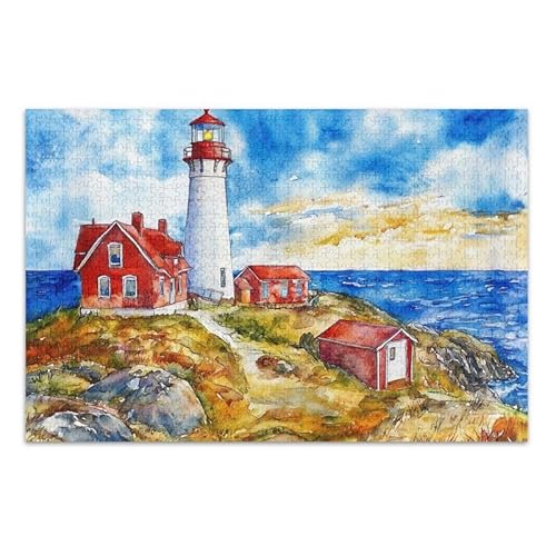 Leuchtturm-Puzzles zum Selbermachen, Geschenk-Puzzles mit Netz-Aufbewahrungstasche, lustiges Puzzle für Erwachsene und Erwachsene, fertige Größe 74,9 x 50 cm von ODAWA