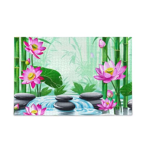Lotus Garden Grüne Puzzles 500 Teile Puzzle DIY Geschenk Puzzle mit Netz-Aufbewahrungstasche von ODAWA