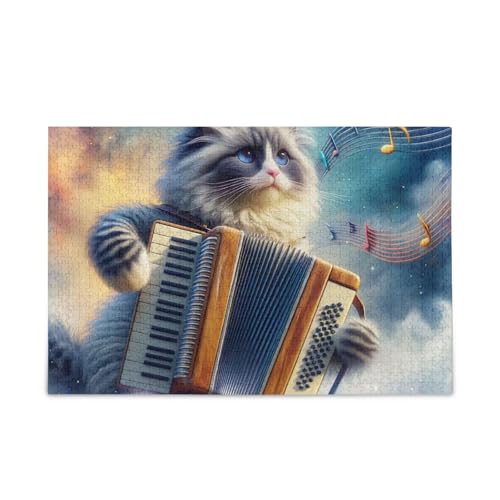 Lustige Katze blau Puzzle Spiel Home Wand Kunstwerk Spaß, fertige Größe 75 cm x 50 cm von ODAWA