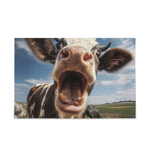 Lustige Kuh blaue Puzzles herausforderndes Puzzle-Spiel, lustig, fertige Größe 74,9 x 50 cm von ODAWA
