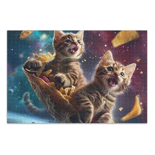 Lustiges Katzen-Galaxie-Puzzle-Spiel, Wandkunst, lustige Familienaktivität, fertige Größe 74,9 x 50 cm von ODAWA