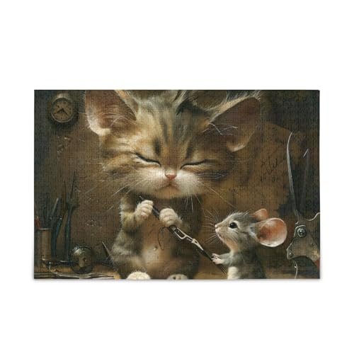 Lustiges Katzen-Maus-Puzzle-Spiel, Wandkunst, Herausforderung für Erwachsene, fertige Größe 74,9 x 50 cm Lustiges Katzen-Maus-Puzzle-Spiel, Wandkunst, Herausforderung für Erwachsene, fertige Größe 74,9 x 50 cm von ODAWA