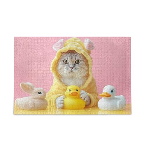 Lustiges Katzen-Puzzle, stabile 2 mm Puzzleteile, lustige Familienaktivität, fertige Größe 74,9 x 50 cm von ODAWA