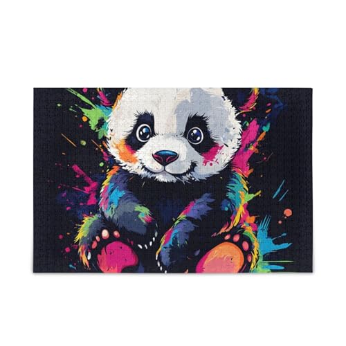 Lustiges Panda Schwarz Puzzle 500 Teile Puzzle DIY Geschenk Jigsaw Puzzles mit Mesh Aufbewahrungstasche für Erwachsene Familien von ODAWA