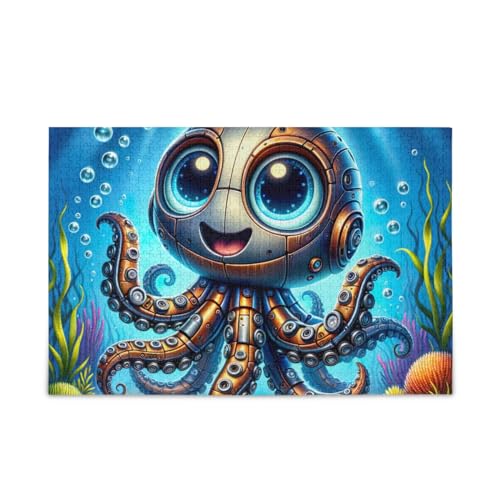 Lustiges Roboter-Puzzle-Spiel unter dem Meer, Wandkunst, lustiges Puzzle für Erwachsene und Kinder, fertige Größe 74,9 x 50 cm von ODAWA