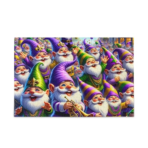 Mardi Gras Zwerge Puzzles DIY Geschenk Puzzle mit Netz-Aufbewahrungstasche Lustiges Puzzle für Erwachsene, Fertige Größe 74,9 x 50 cm von ODAWA