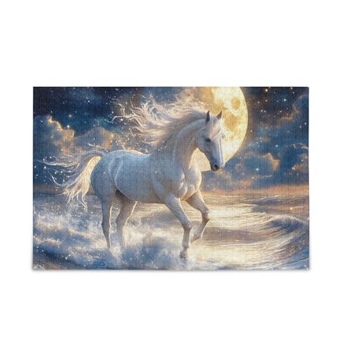 Moonlit Horse Blue Puzzle DIY Gift Jigsaw Puzzles with Mesh Storage Bag Challenge Puzzle for Adult, Finished Size 74.9 cm x 50.0 cm von ODAWA