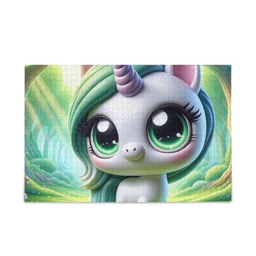 Nette Einhorn Grüne Puzzle Puzzles für Erwachsene, Familien, Fertige Größe 29.5 "x 19.75" von ODAWA