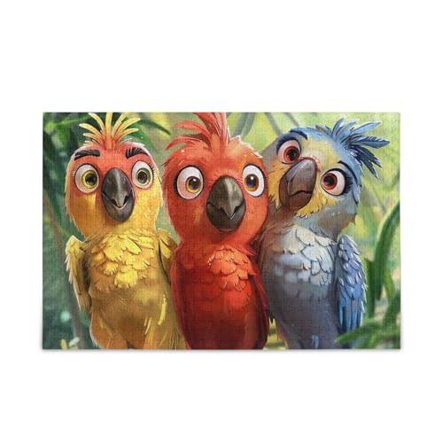 Niedliche Cartoon-Papageien-Mal-Puzzles zum Selbermachen, Geschenk-Puzzles mit Netz-Aufbewahrungstasche, Herausforderungspuzzles für Erwachsene, fertige Größe 74,9 x 50 cm von ODAWA