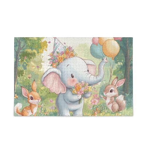 Niedliche Elefanten-Ballon-Puzzle, stabile 2 mm Puzzleteile, lustiges Puzzle für Erwachsene, fertige Größe 74,9 x 50 cm von ODAWA