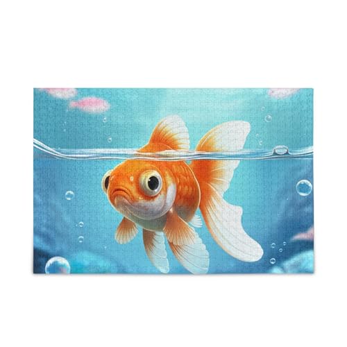 Niedliche Goldfisch-Puzzles für Erwachsene, Familien, fertige Größe 74,9 x 50 cm von ODAWA