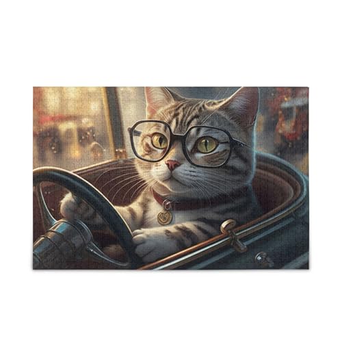 Niedliche Katzen-Auto-Puzzle-Herausforderung Puzzle-Spiel für Erwachsene, fertige Größe 74,9 x 50 cm von ODAWA