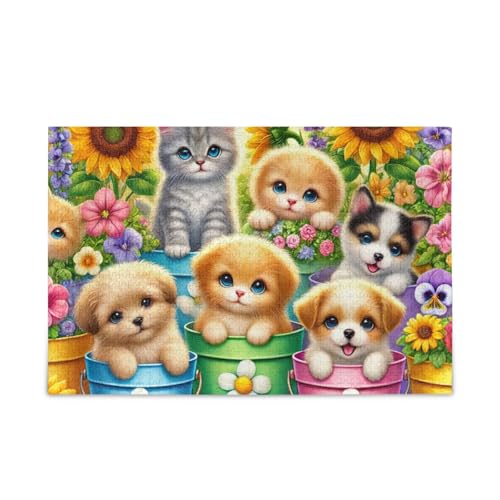 Niedliche Welpen Sonnenblumen Puzzles Herausforderndes Puzzle-Spiel für Erwachsene Familien Fertige Größe 74.9 cmx 50.0 cm von ODAWA