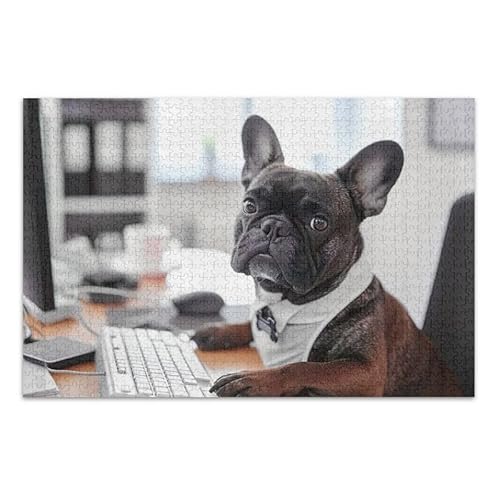 Niedliche französische Bulldogge, lustiges 500-teiliges Puzzle, DIY-Geschenk, Puzzles mit Netz-Aufbewahrungstasche von ODAWA