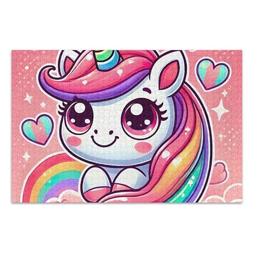 Niedliches Einhorn-Puzzle, pädagogisches und Lernpuzzle für Erwachsene und Jugendliche, fertige Größe 74,9 x 50 cm, Rosa von ODAWA
