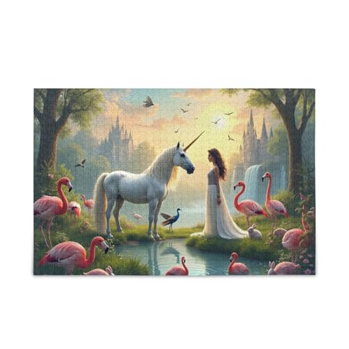 Niedliches Flamingo-Puzzle-Spiel, Heim-Wandkunstwerk für Erwachsene, Familien, fertige Größe 74,9 x 50 cm von ODAWA