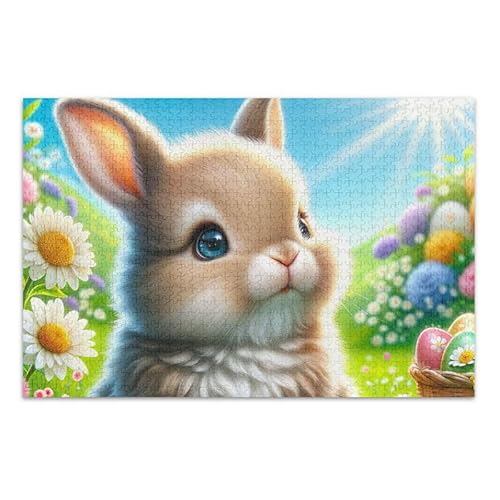 Niedliches Hasen-Oster-Puzzle-Spiel, Heimwandkunst, lustiges Puzzle für Erwachsene, fertige Größe 74,9 x 50 cm von ODAWA