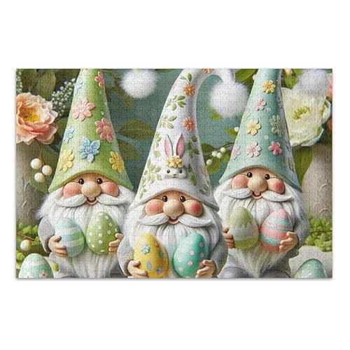 Niedliches Oster-Zwergen-Puzzle, pädagogisches und lernendes Puzzle, lustige Familienaktivität, fertige Größe 74,9 x 50 cm von ODAWA
