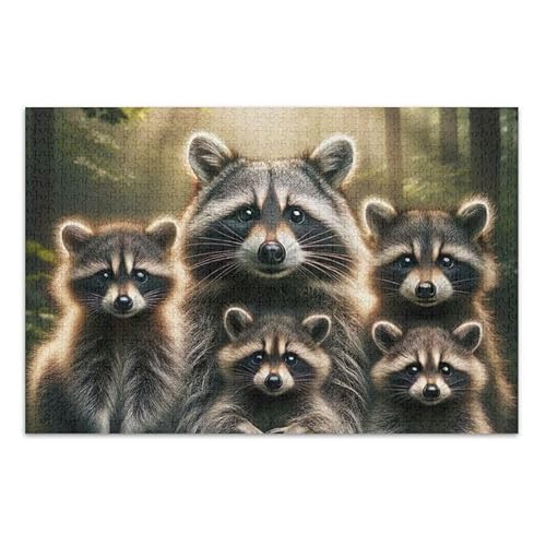 Niedliches Waschbär-Familien-Puzzle, herausforderndes Puzzle-Spiel für Kinder, fertige Größe 74,9 x 50 cm von ODAWA