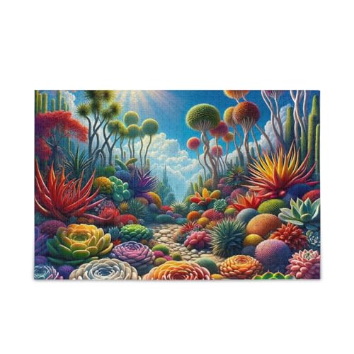 ODAWA Bunte Sukkulenten-Puzzle, stabile 2 mm Puzzleteile für Erwachsene und Jugendliche, fertige Größe 74,9 x 50 cm, 1000pieces von ODAWA