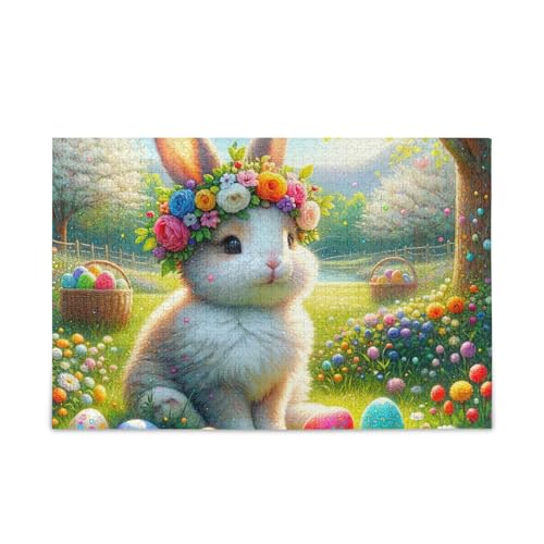 Oster-Puzzle mit floralem Hase, stabiles 2 mm Puzzleteile, Herausforderungspuzzle für Erwachsene, fertige Größe 74,9 x 50 cm von ODAWA