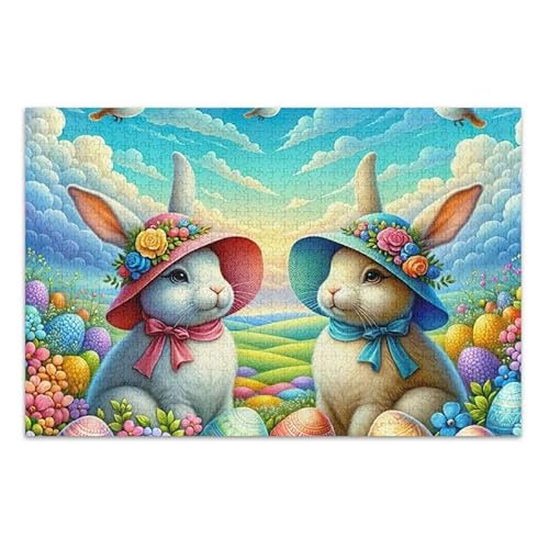 Osterhasen, blaues Puzzle-Spiel, Heim-Wandkunst für Erwachsene, Familien, fertige Größe 74,9 x 50 cm von ODAWA