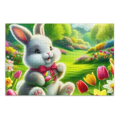 Osterhasen-Frühlingswiesen-Puzzle-Spiel, Heim-Wandkunst für Erwachsene und Teenager, fertige Größe 74,9 x 50 cm von ODAWA