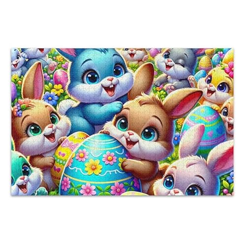 Osterhasen-Party, blaues Puzzle, DIY-Geschenk, Puzzles mit Netz-Aufbewahrungstasche für Erwachsene, Familien, fertige Größe 74,9 x 50 cm Osterhasen-Party, blaues Puzzle, DIY-Geschenk, Puzzles mit Netz-Aufbewahrungstasche für Erwachsene, Familien, fertige Größe 74,9 x 50 cm von ODAWA
