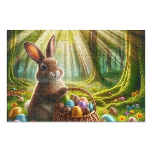 Osterhasenkorb-Licht-Puzzle, pädagogisches und lernendes Puzzle für Erwachsene, Familien, fertige Größe 74,9 x 50 cm von ODAWA