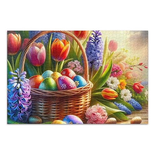 Osterkorb Blumen Puzzle Spiel Home Wall Artwork Spaß Familienaktivität, fertige Größe 74,9 x 50 cm von ODAWA