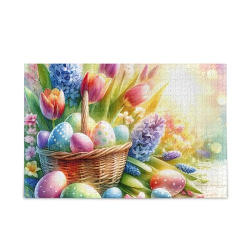 Osterkorb Gelbe Puzzles DIY Geschenk Puzzle mit Netz-Aufbewahrungstasche Lustiges Puzzle für Erwachsene, Fertige Größe 74,9 x 50 cm von ODAWA