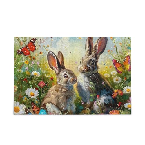 Painting Bunnies Meadow Spring Puzzles 500 Teile Puzzle DIY Geschenk Jigsaw Puzzles mit Mesh Aufbewahrungstasche für Erwachsene Familien von ODAWA